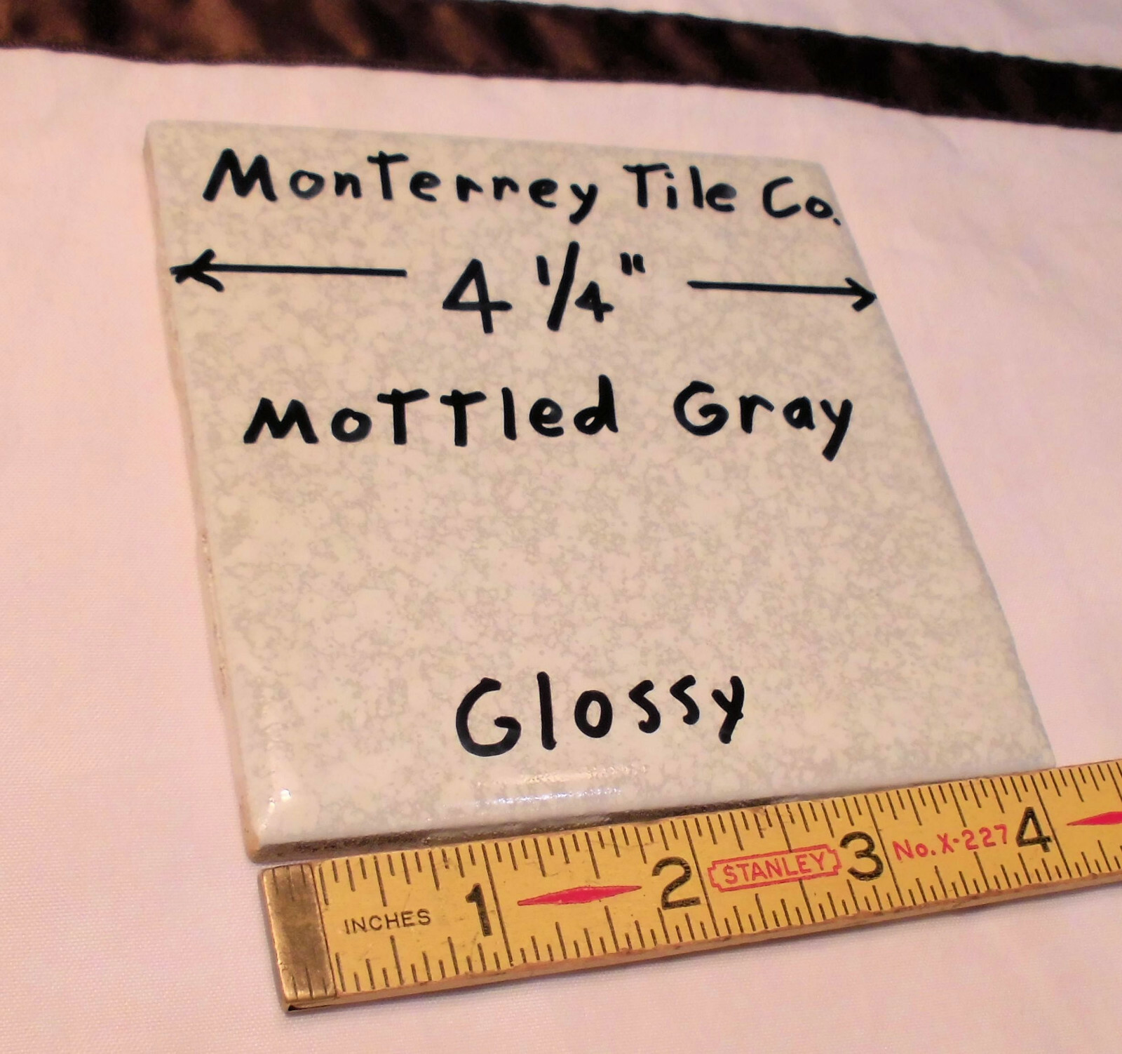 1 pc. Ceramic Tile *Mottled Gray* 4-1/4″ by Monterrey Co. Splatter Gray; NOS