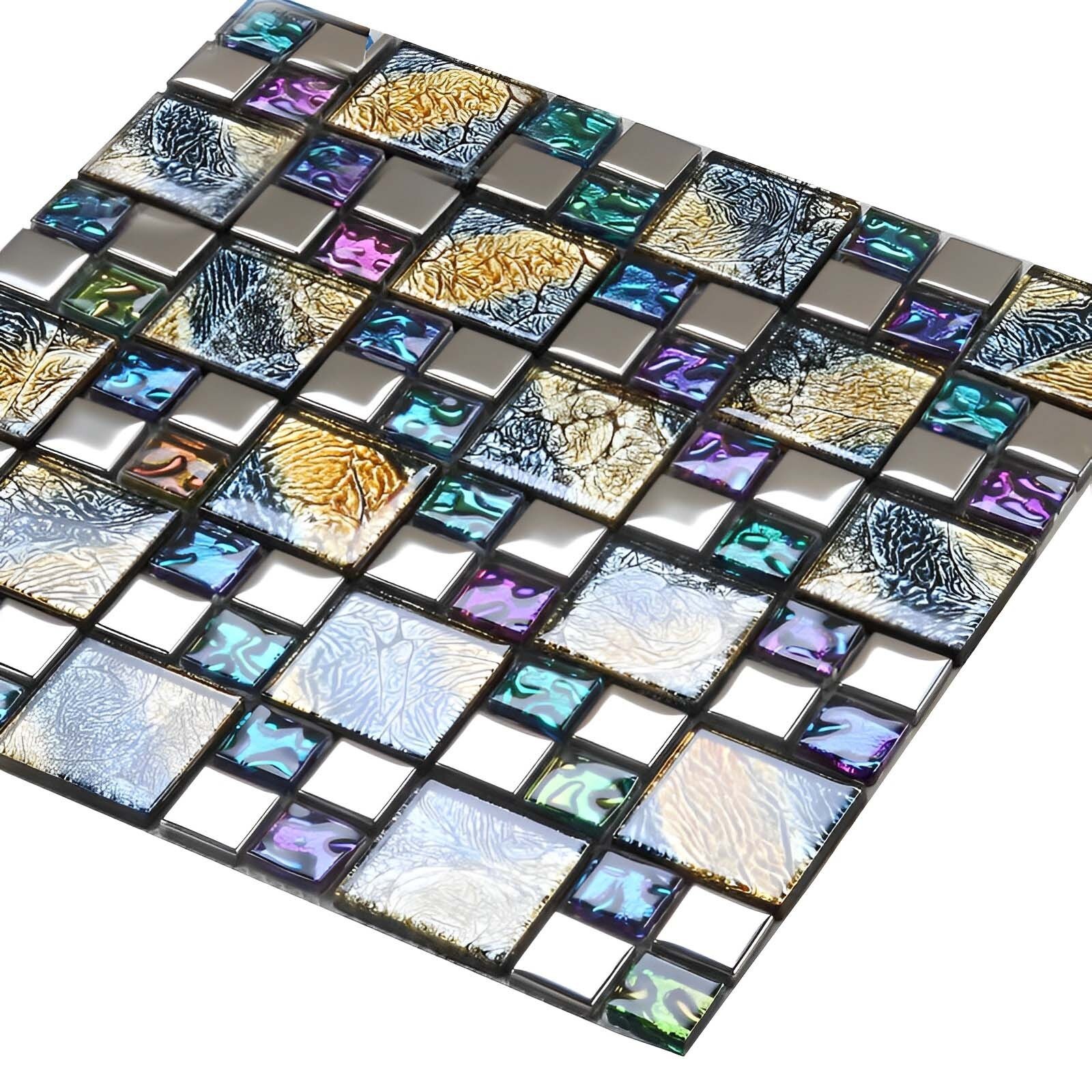 Glossy Glass Tile Multicolor Mosaic Versaille Pattern Backsplash & Wall Tile