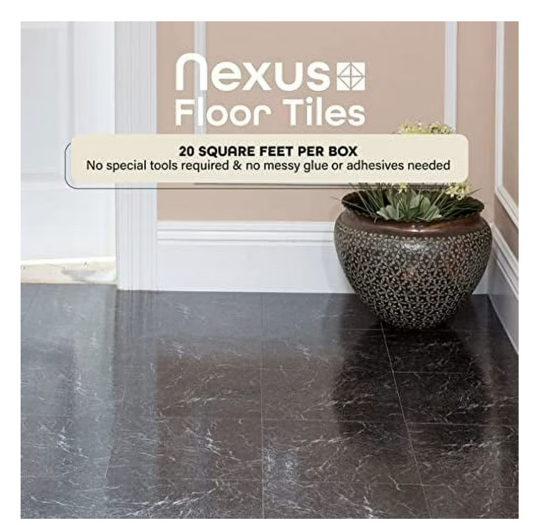 20 Tiles Vinyl Floor Tiles Self Adhesive Peel And Stick Black Flooring 12×12 in
