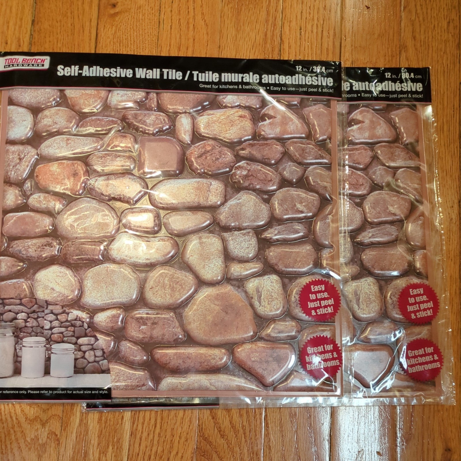2-pack Peel Stick Wall Tile Brown River Rock Peble Stone Lightweight 12″