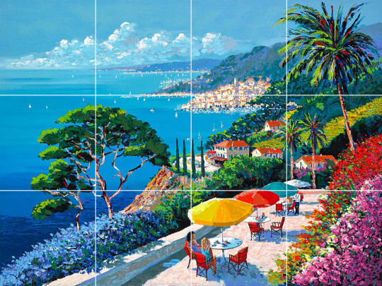 Ocean view of grand Corniche France Mediterranean ceramic tile mural backsplash