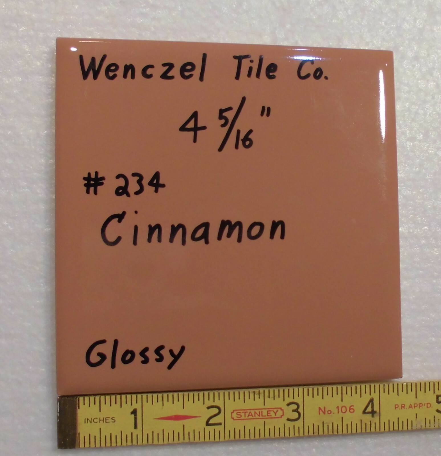 1 pc. Cinnamon – Light Brown: Glossy Ceramic Tile: Wenczel Co. 4-5/16″ NEW