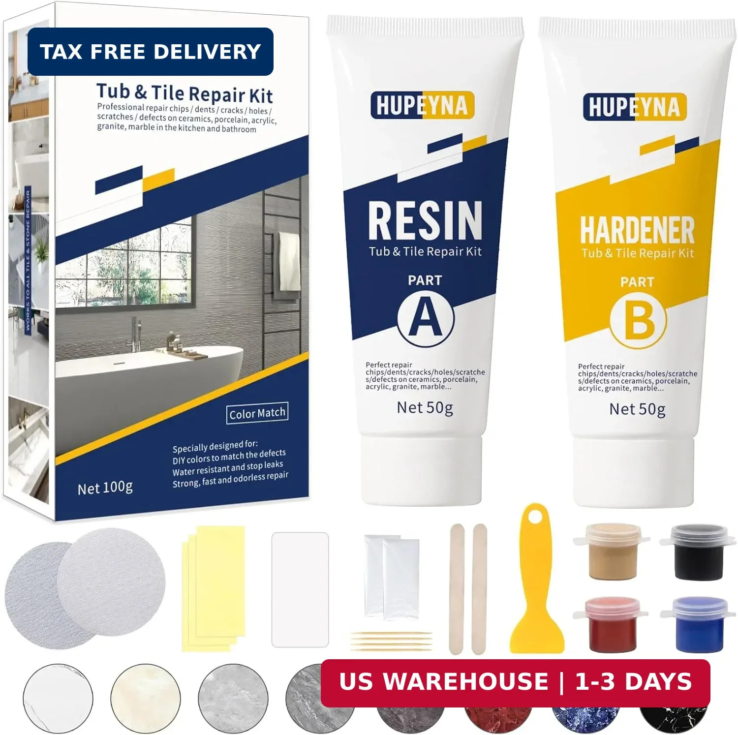 Tub, Tile and Shower Repair Kit (Color Match), Hupeyna Porcelain Repair Kit, Bat