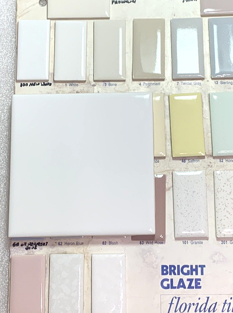 New Vintage Florida Ceramic Tile New White #100 Gloss 4 3/8″ x 4 3/8″