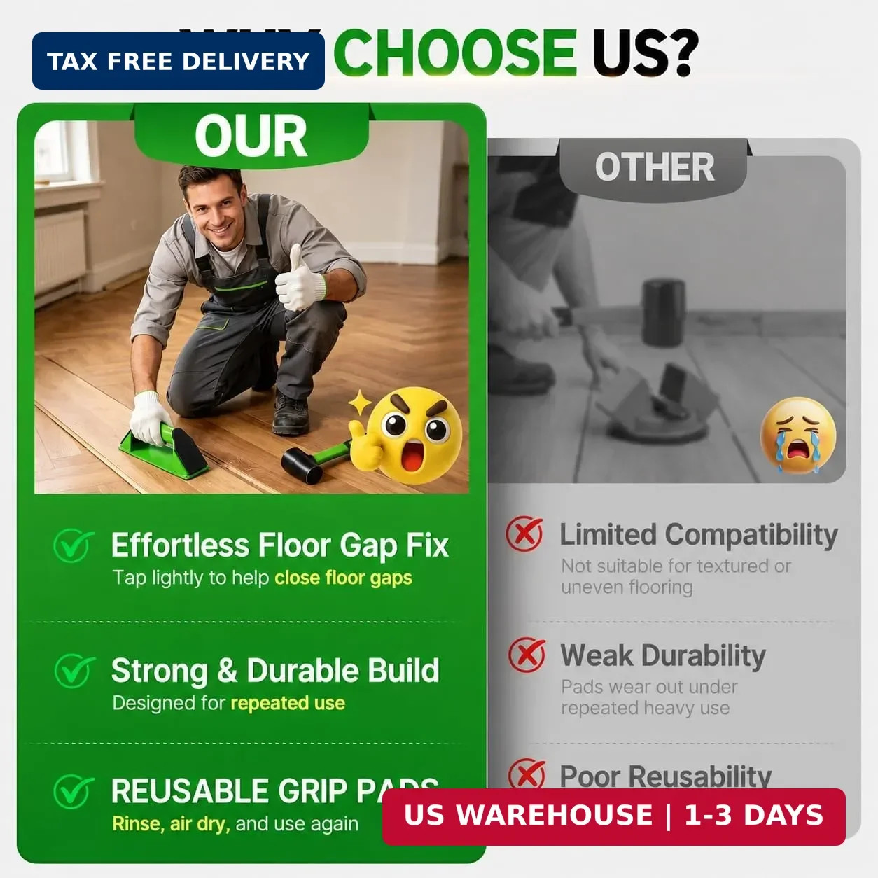 Floor Gap Repair Tool -Heavy Duty Iron Floor Gap Repair Tool with 4 Washable Reu