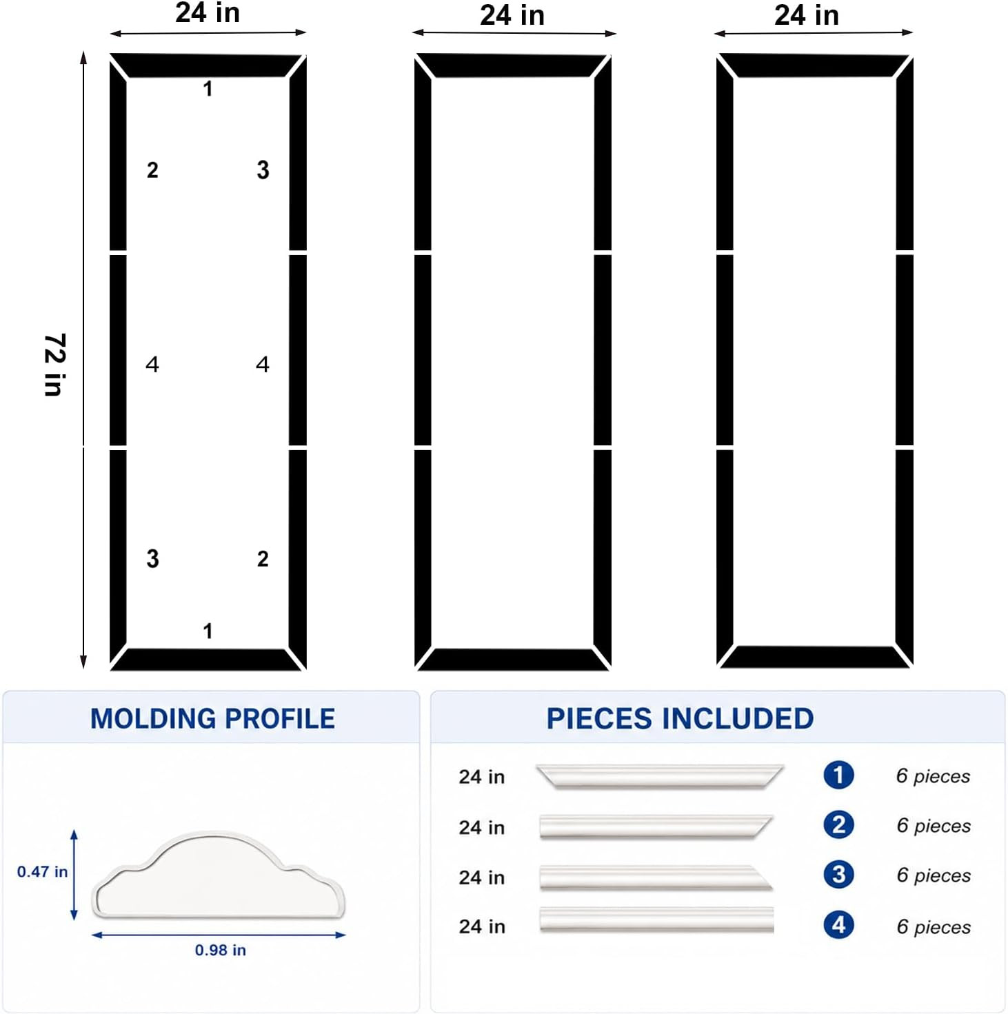 3 Set Peel and Stick Wall Molding Kit, Premade Self Adhesive Wainscoting Panels,