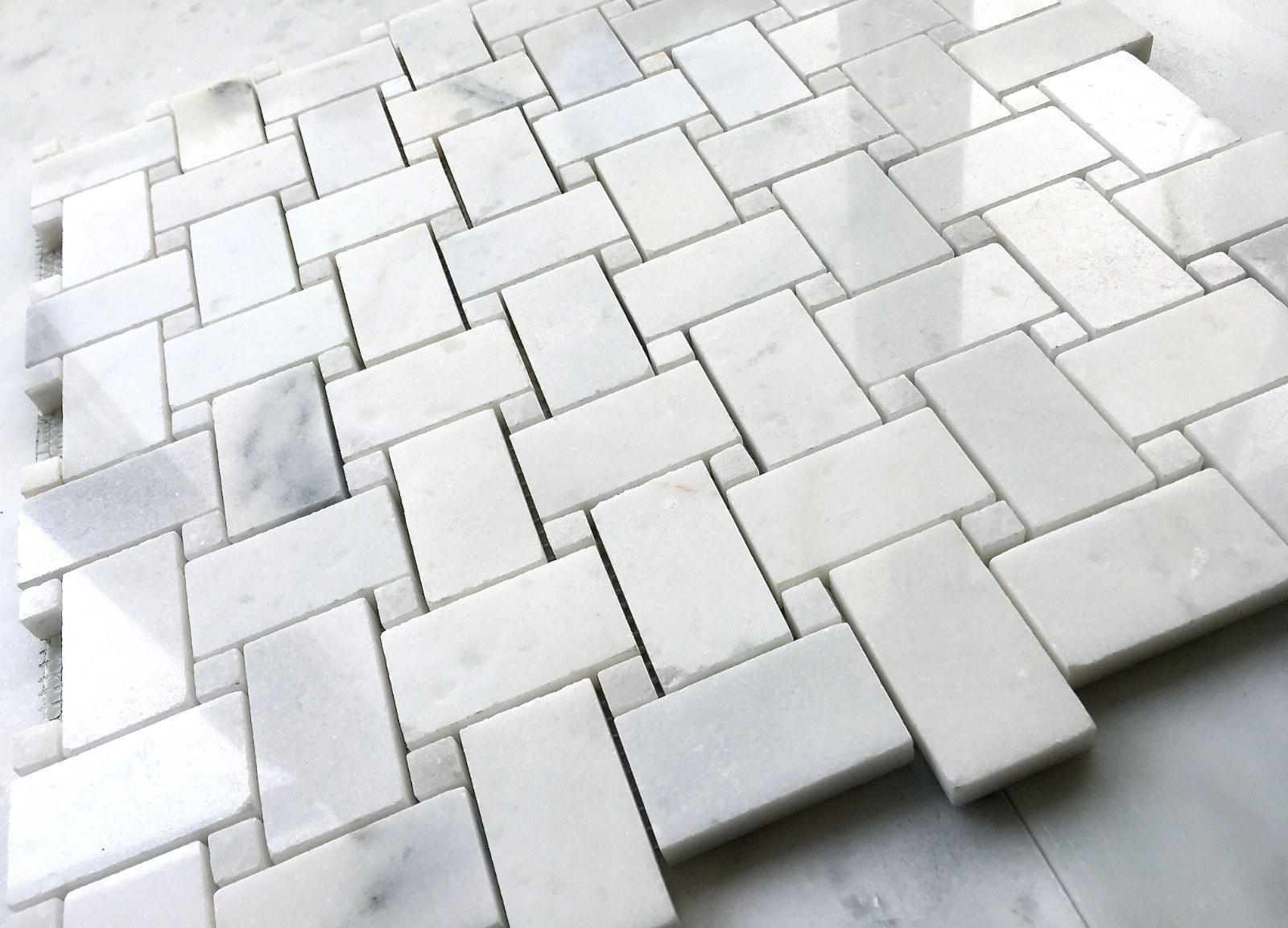 Carrara White with Carrara White Marble Basketweave (1.2 Square-foot) Floor Tile
