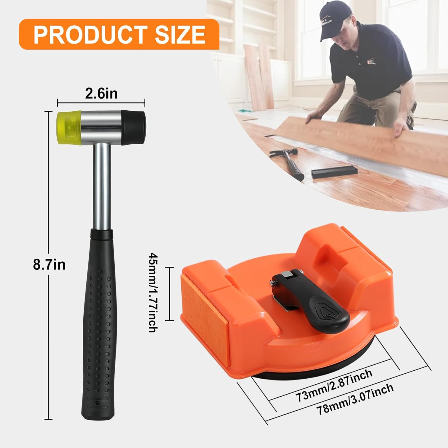 Heavy Duty Floor Gap Fixer Tool with Rubber Mallet, Laminate Flooring Tools with