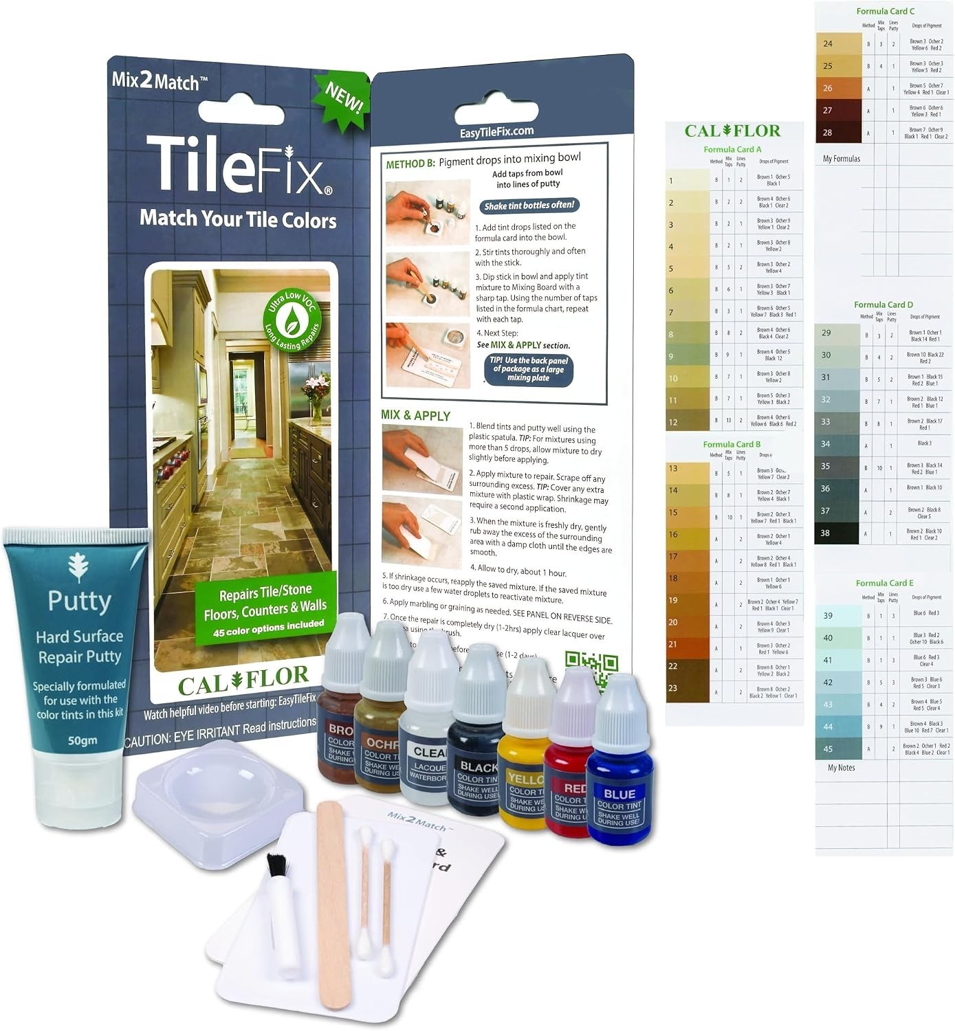 TileFix Mix2Match Tile & Stone Repair Kit – Ceramic, Porcelain, Marble & Ston…