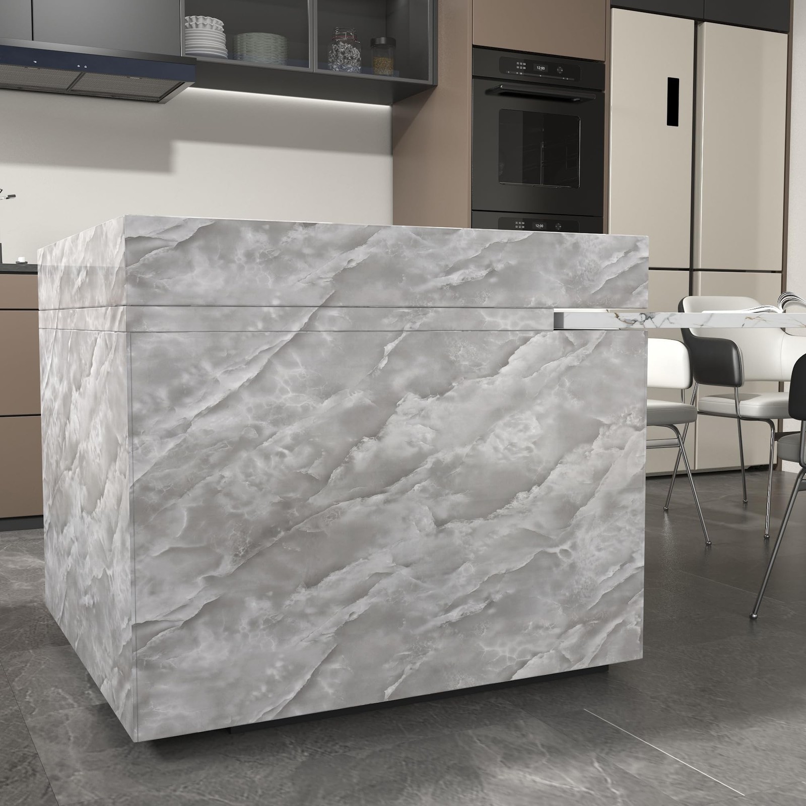 JSEVEM 24″×354″ Gray Marble Contact Paper for Countertops Grey White Cloud