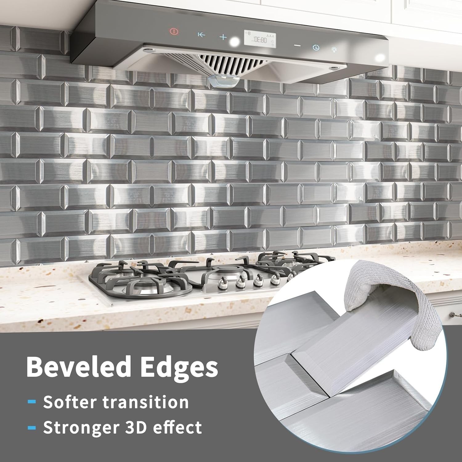 Modern Stainless Stick-On Subway Tiles, 100-Pcs, 3D Texture//