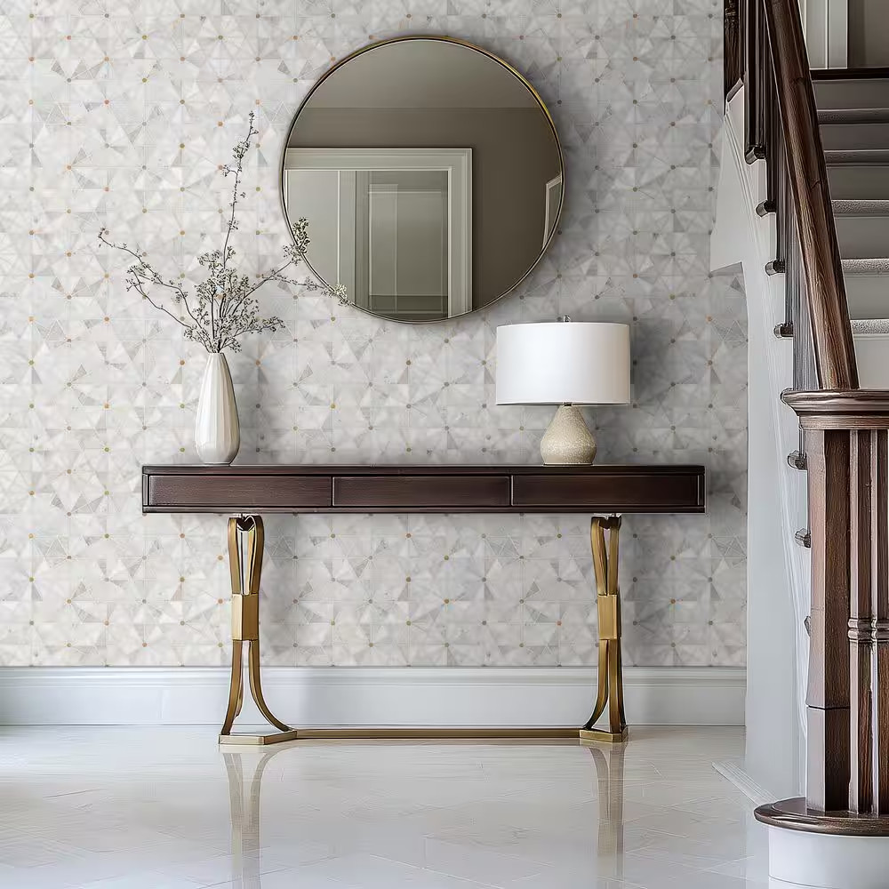 Elegante White Pinwheel 11 In. X 12 In. Stone/Metal Mesh Mounted Mosaic Floor an