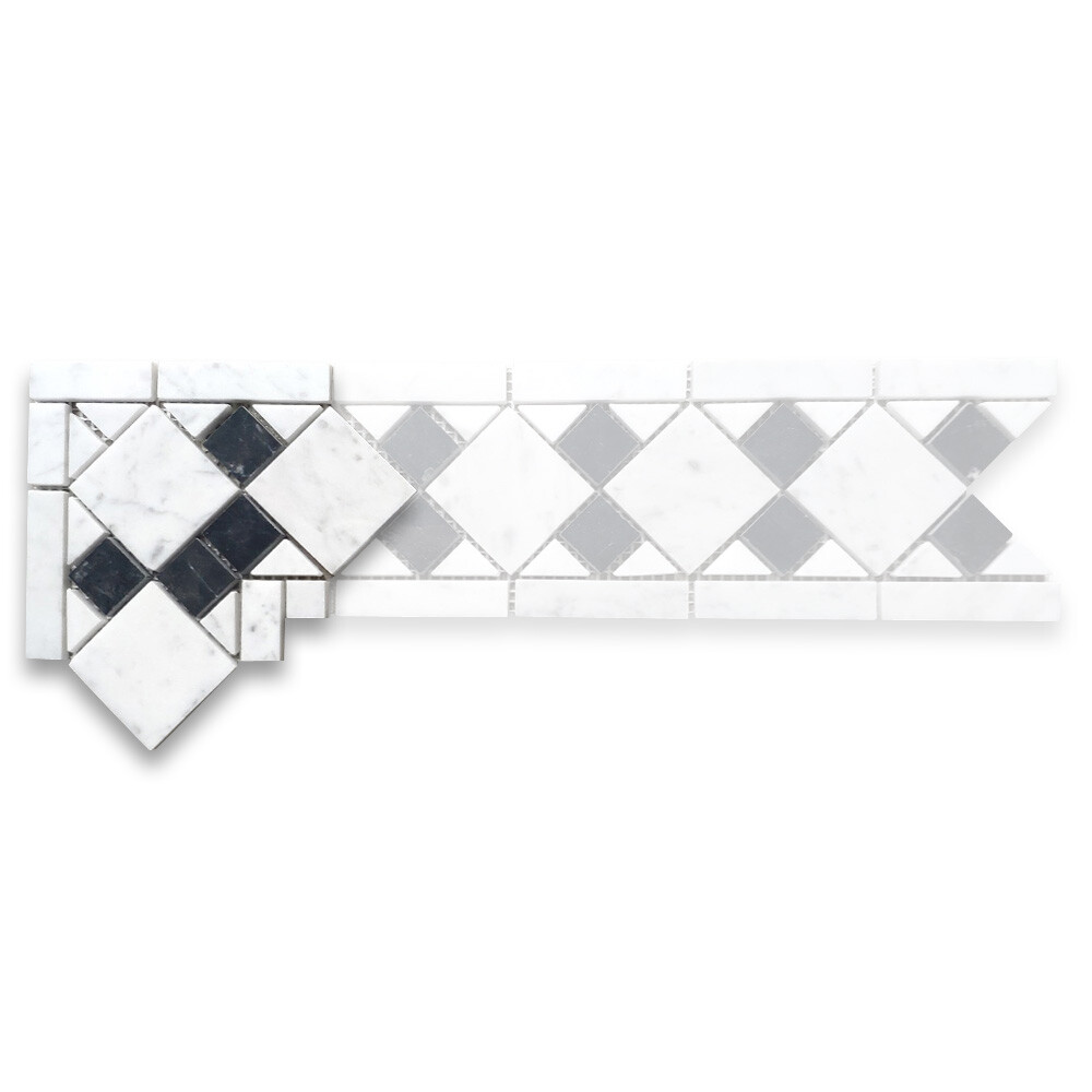 B0093CP Marble Mosaic Border Accent Tile Venice Monochrome 4.8×4.8 Polished