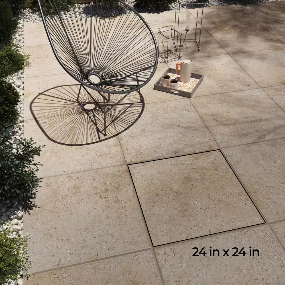 Porcelain Paver Stone Look 24×24 Outdoor Patio Pool Deck Beige Tile Slipproof