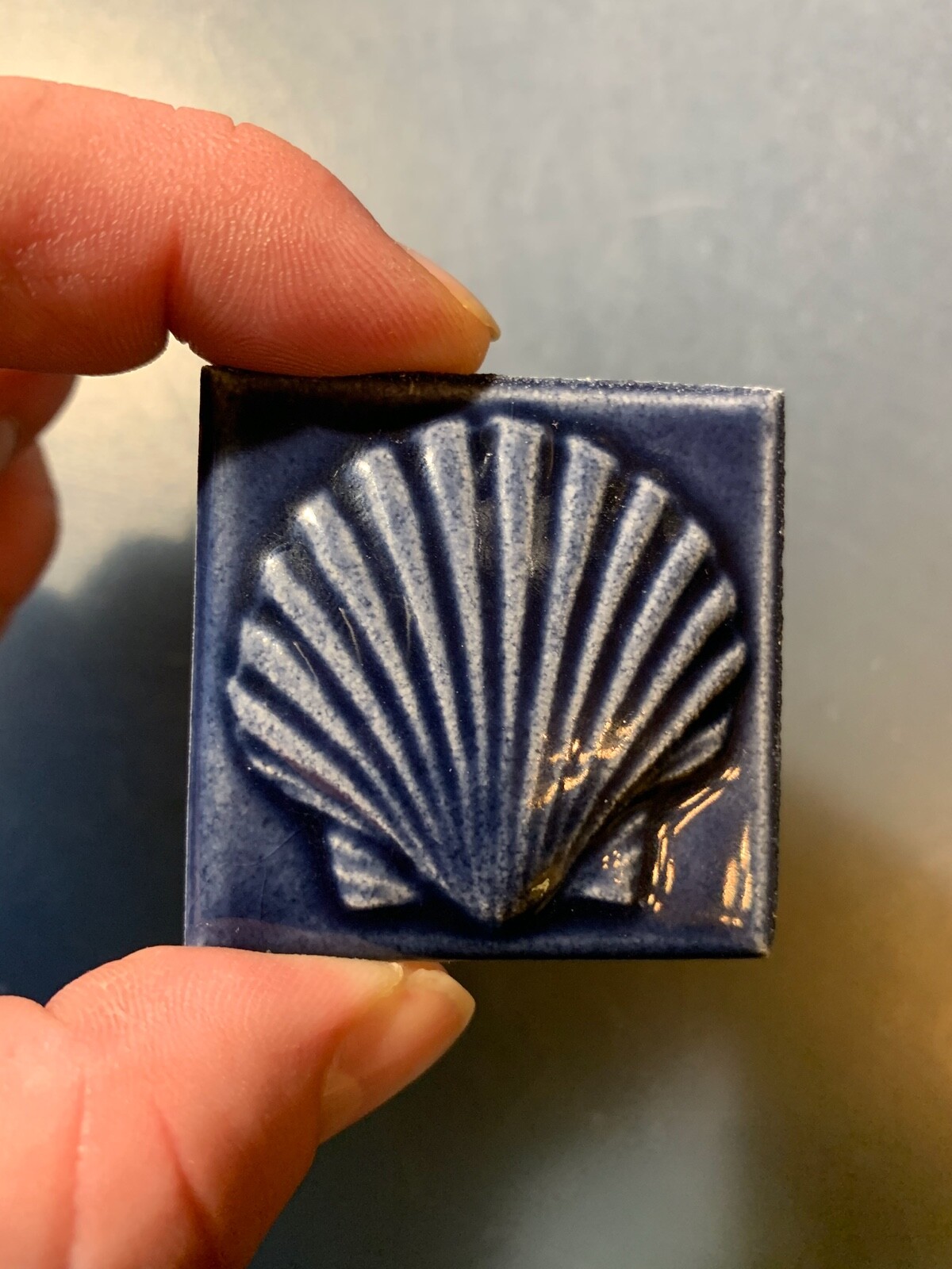 2×2″ Ceramic Tiles, Set of 4 Scallop Shell Seashell Blue Glaze Ocean Theme Tile
