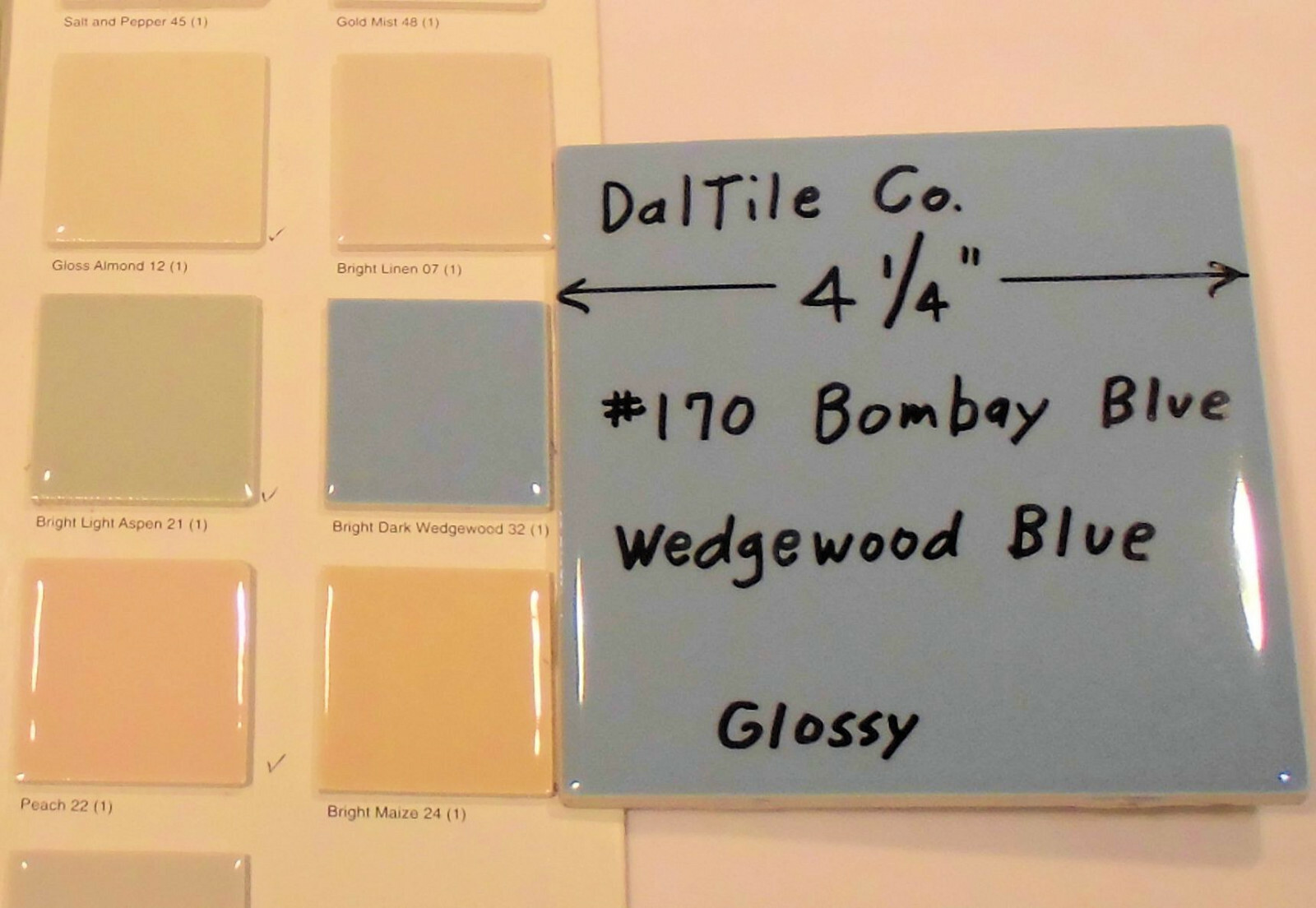 1 pc. Wedgewood Blue – Daltile Co.; Bombay 4-1/4″ Glossy Ceramic Tile; New