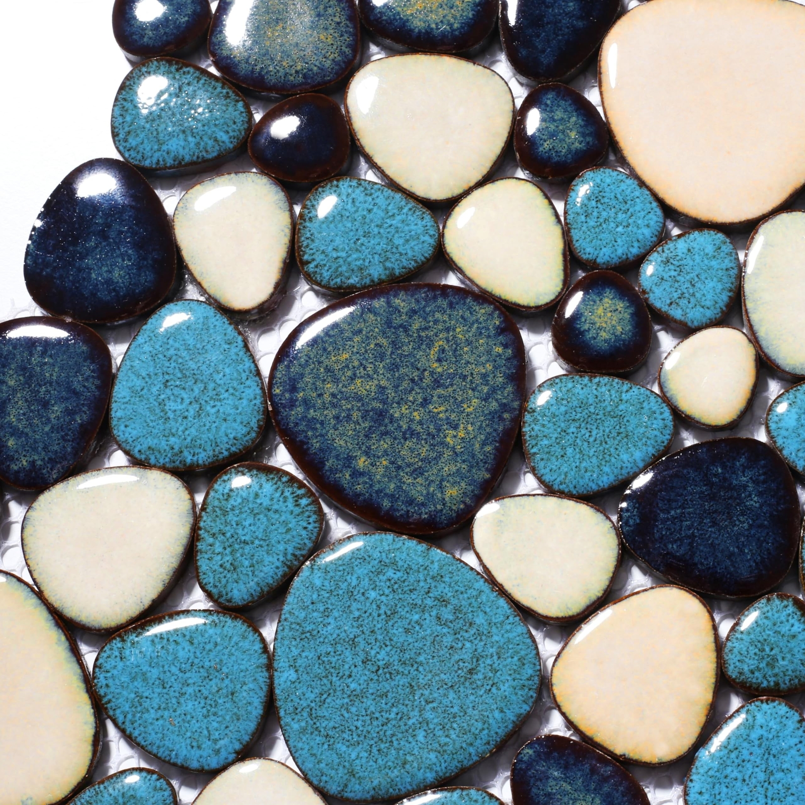 Interlocking Pebble Tiles 5 Sheets, Aqua Teal Blue Mosaic Tiles Mesh Mounted,…
