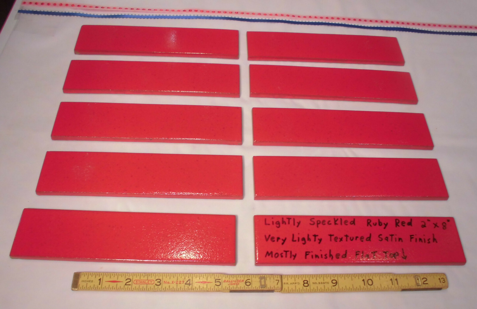 10 pcs. Ceramic Border Tiles *Liner/Sizzle *Ruby Red* 2″ X 8″ New, Satin, USA