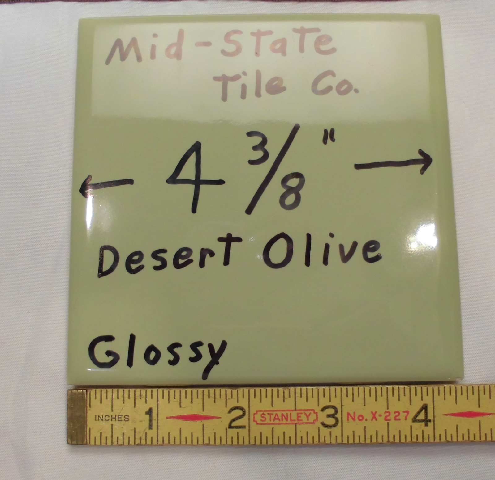 1 pc. *Olive Green Avocado* Glossy Ceramic Tiles by Mid-State Co…4-3/8″ NOS