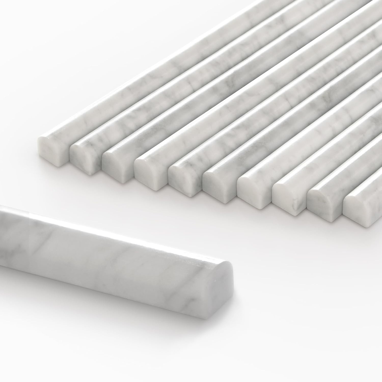 10-Pack Carrara White Marble Pencil Liner Tile, 3/4″ x 12″ Honed Natural Stone