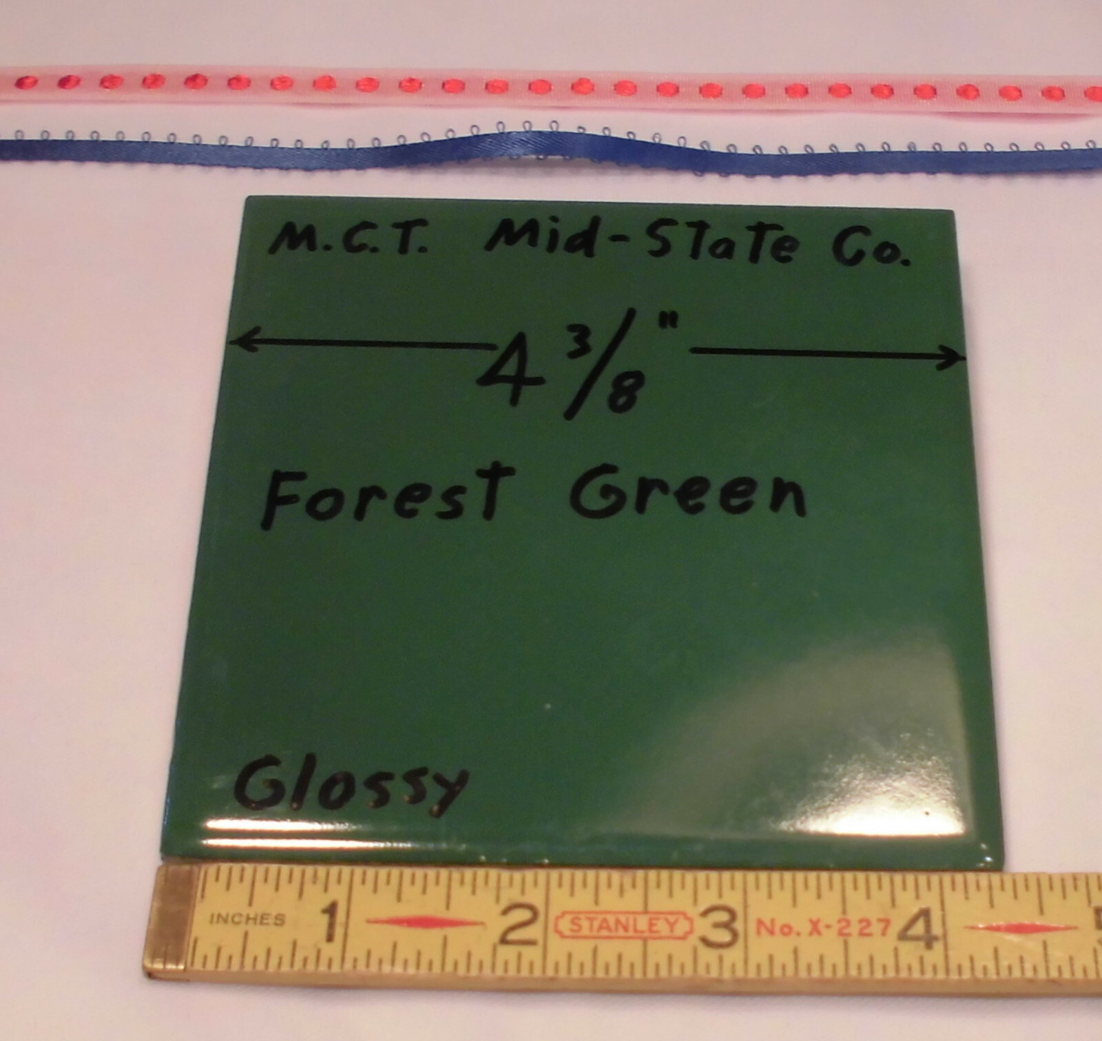 1 pc. Dark Forest Green: Ceramic Tile 4-3/8 by M.C.T. ; Mid-State Co.; NOS