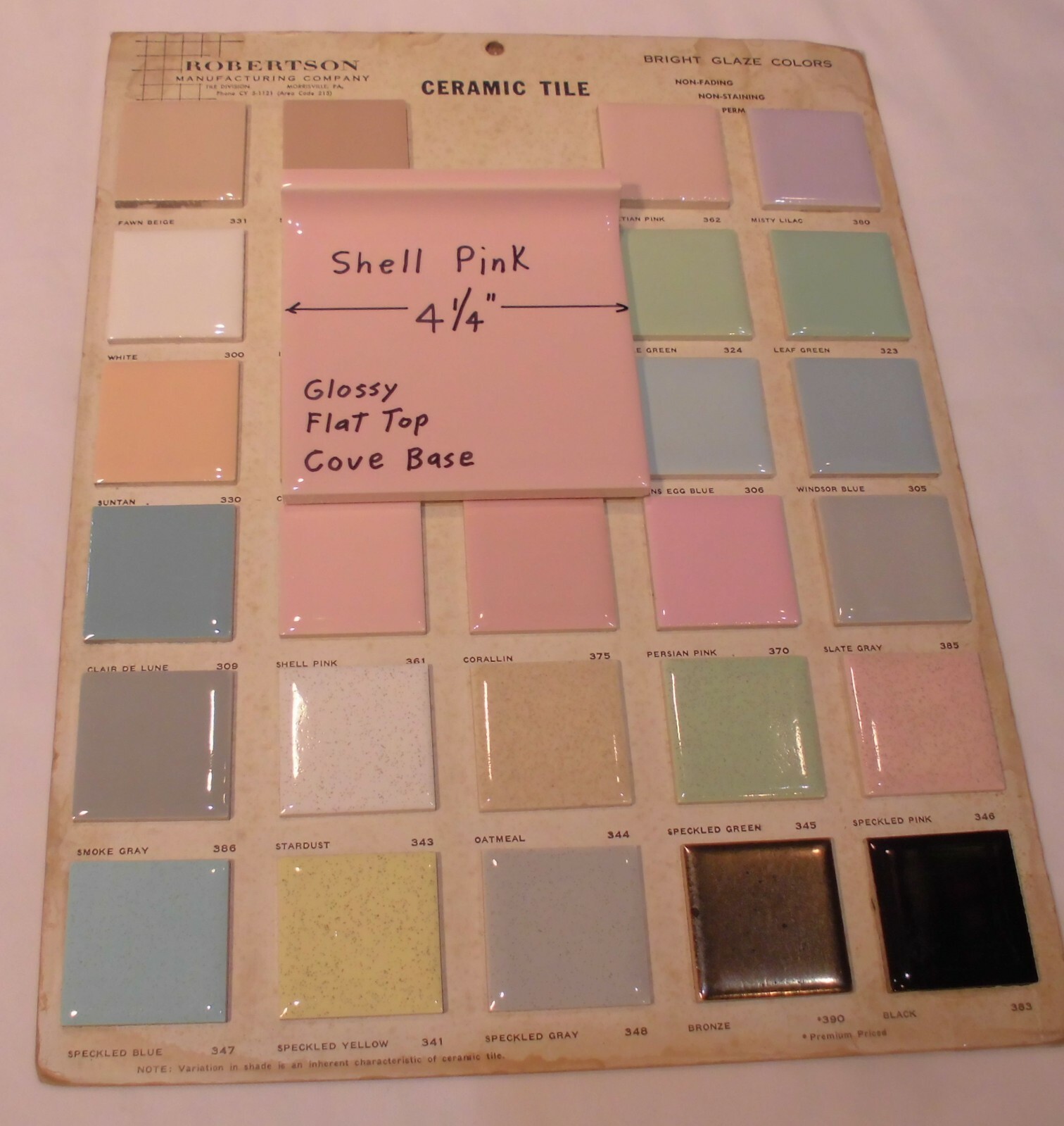 1 pc. Ceramic Cove-Base Tile *Shell Pink* 4-1/4″ Matches Robertson & Romany Co.
