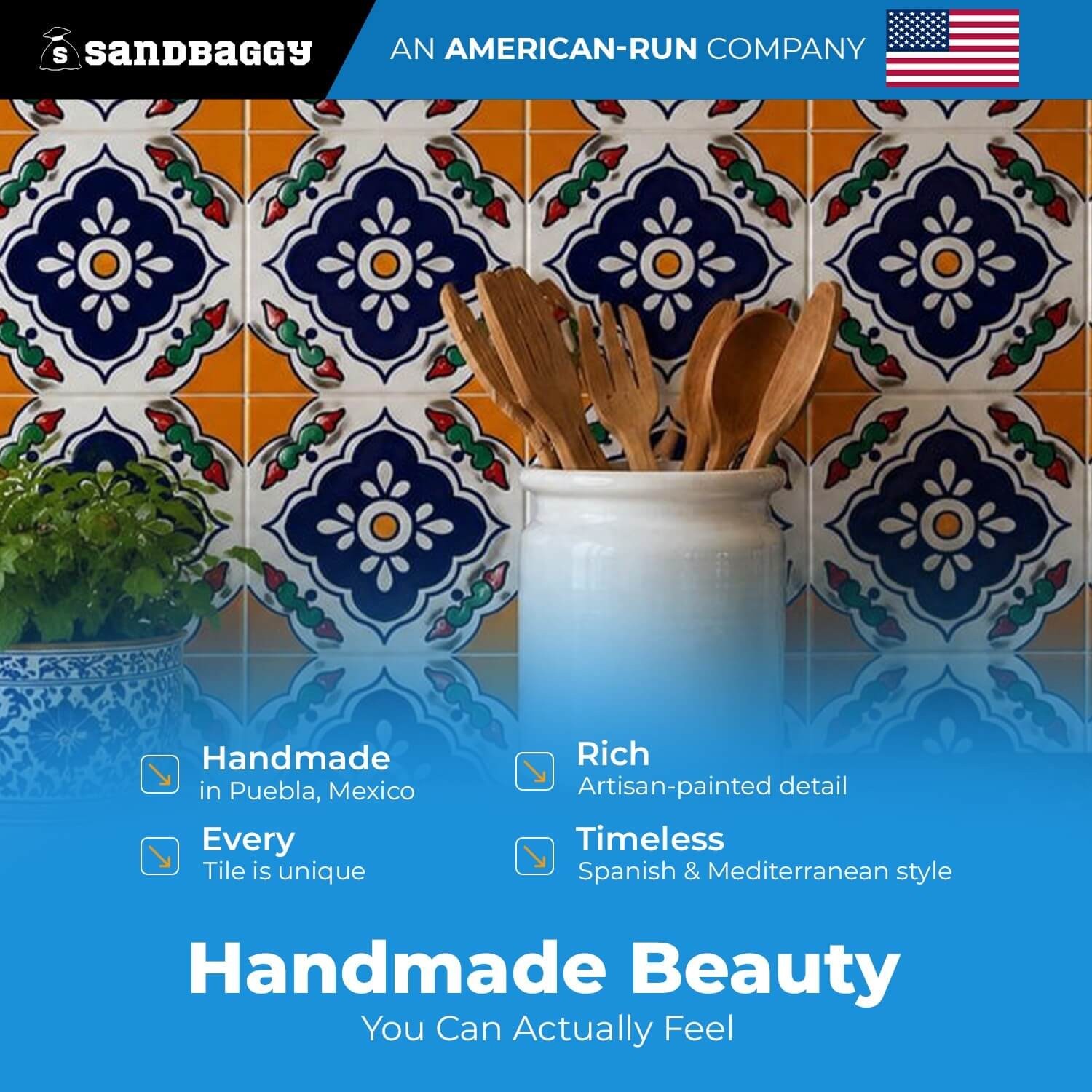 Floral Medallion Quatrefoil Talavera Tile 6” x 6” | Handmade Mexican Tile