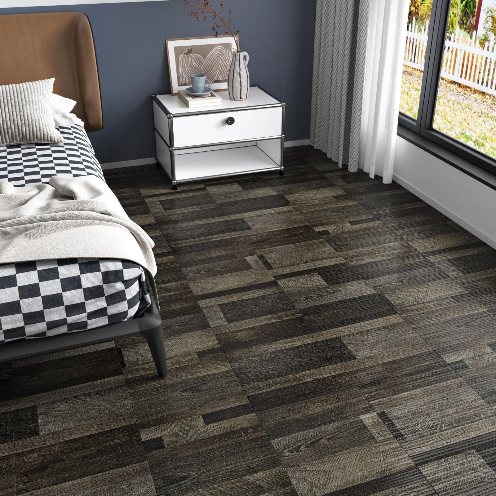Wallercity Dark Brown Peel and Stick Floor Tile Vinyl Flooring Wood Grain New