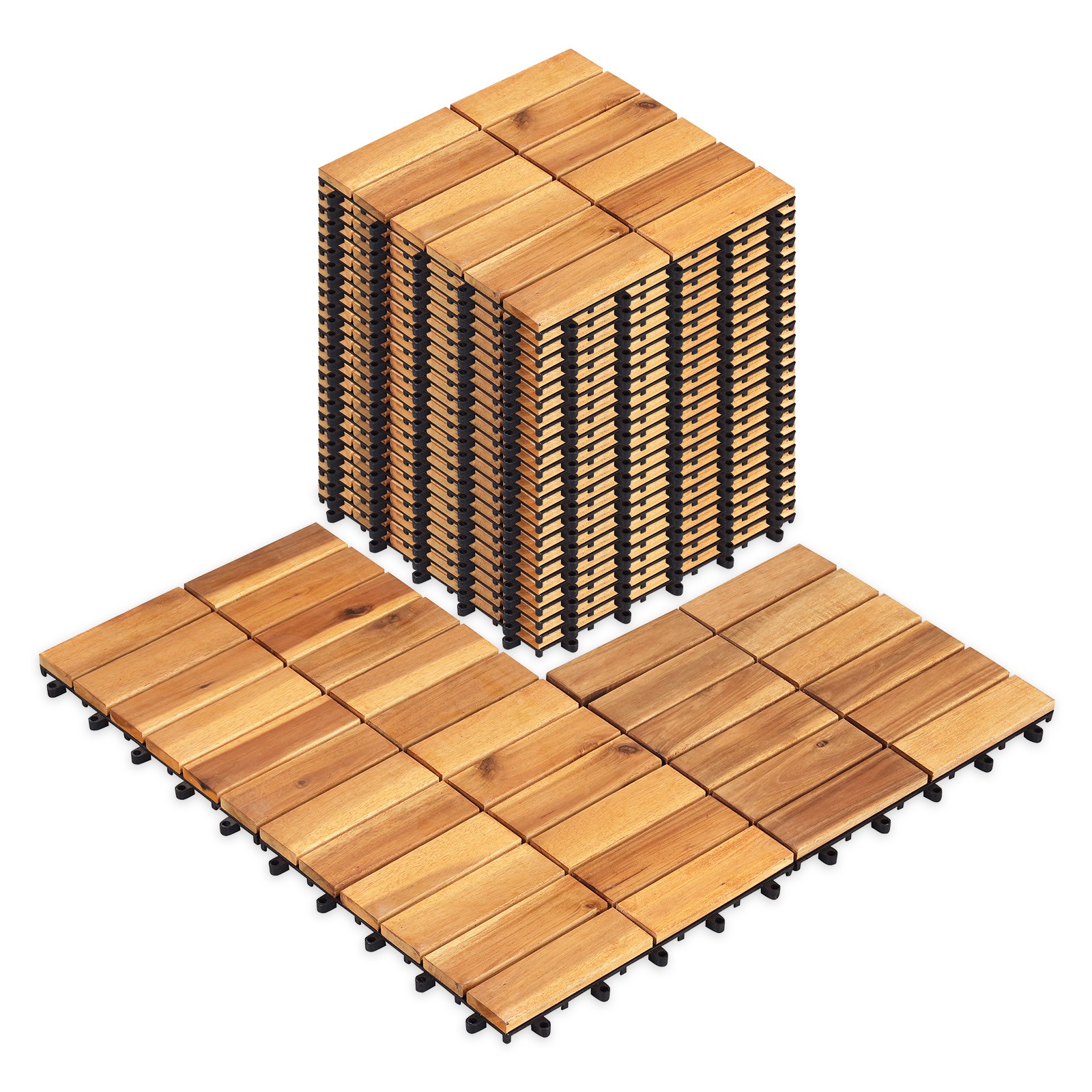12″ x 12 Acacia Wood Interlocking Deck Tiles 27 PCS Waterproof Flooring Tiles