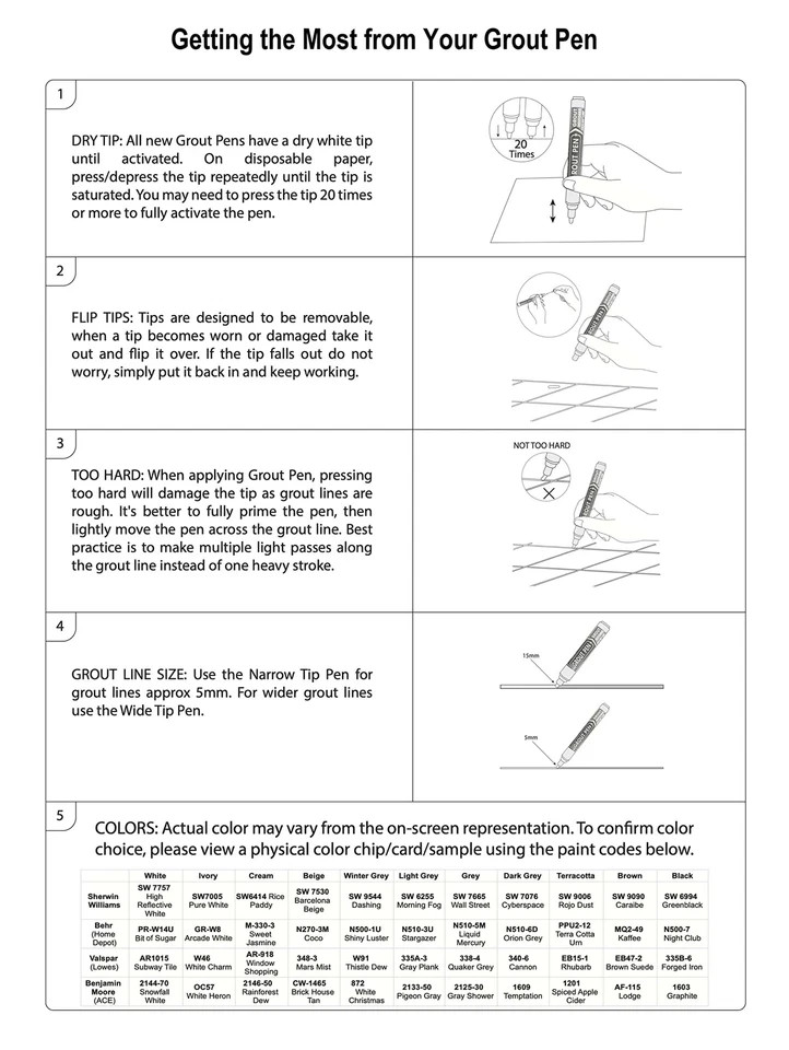 Grout Pen Ivory Tile Paint Marker: Waterproof Tile Grout Colorant w/ Extra Tips