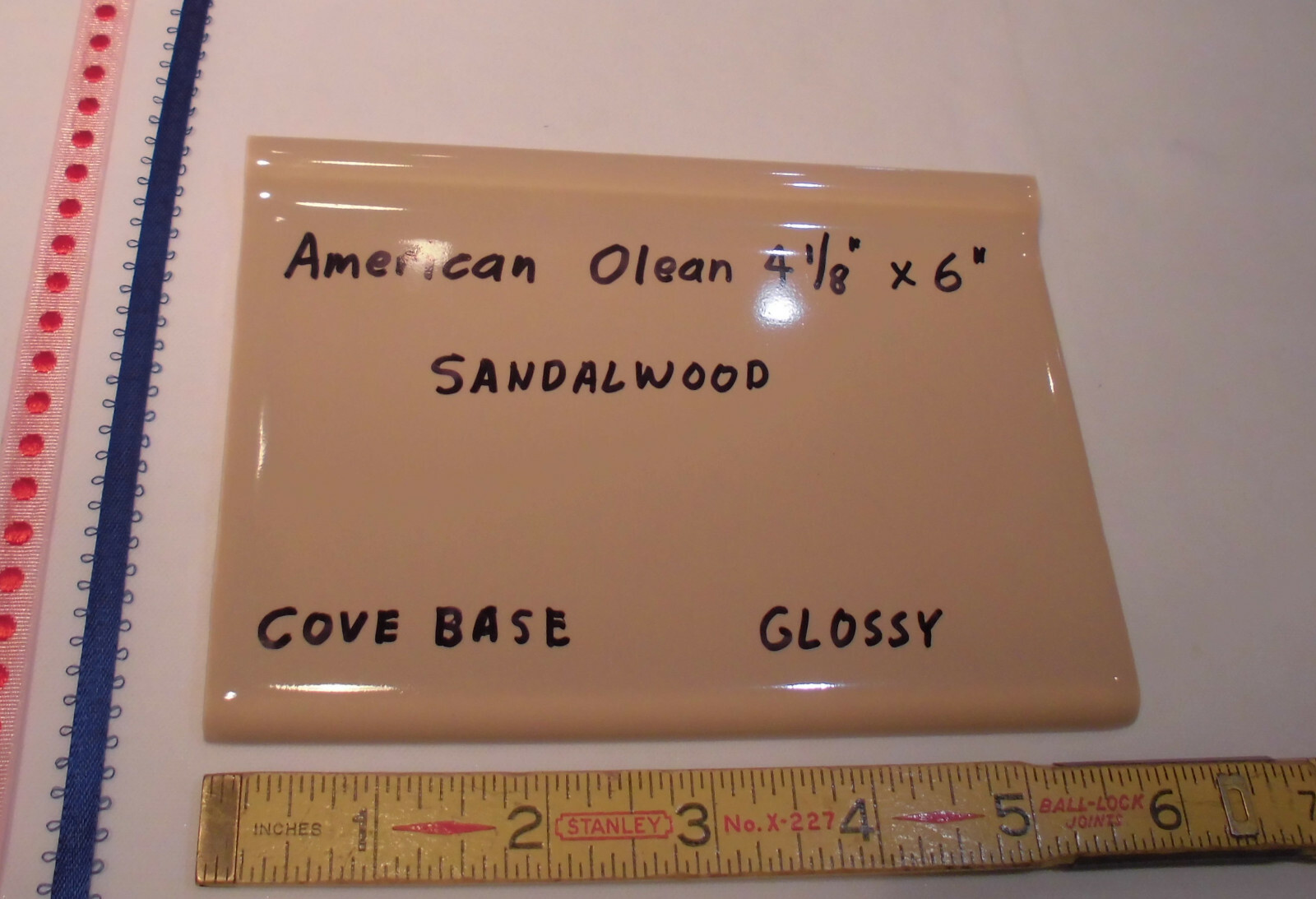 1 pc. *Sandalwood-Brown* Bullnose Top; base/cove Ceramic Tile: 4-1/8″ X 6″ NOS
