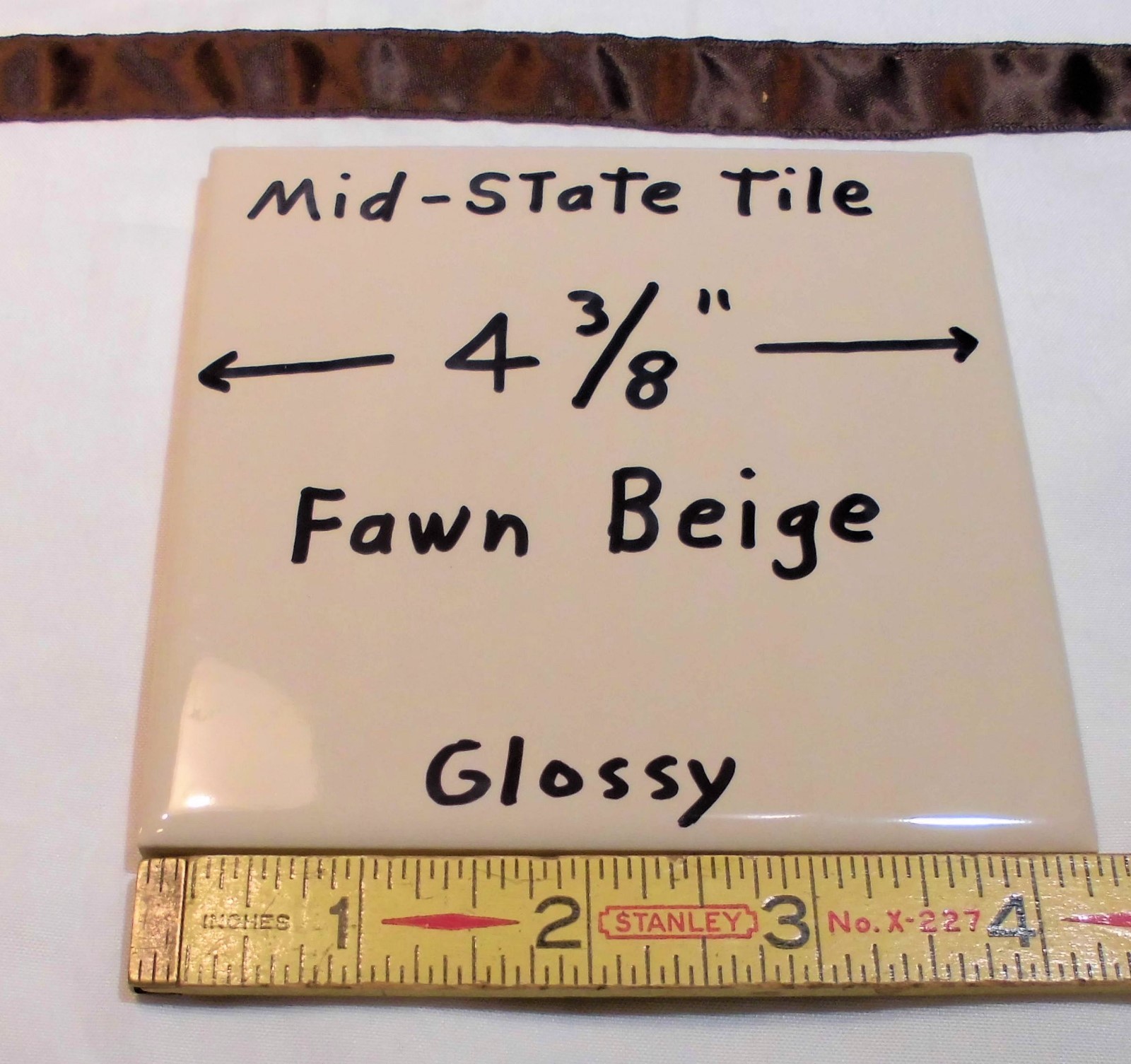 1 pc. *Fawn Beige* Glossy Ceramic Tiles by Mid-State “NOS” 4-3/8″ Peachy Tan