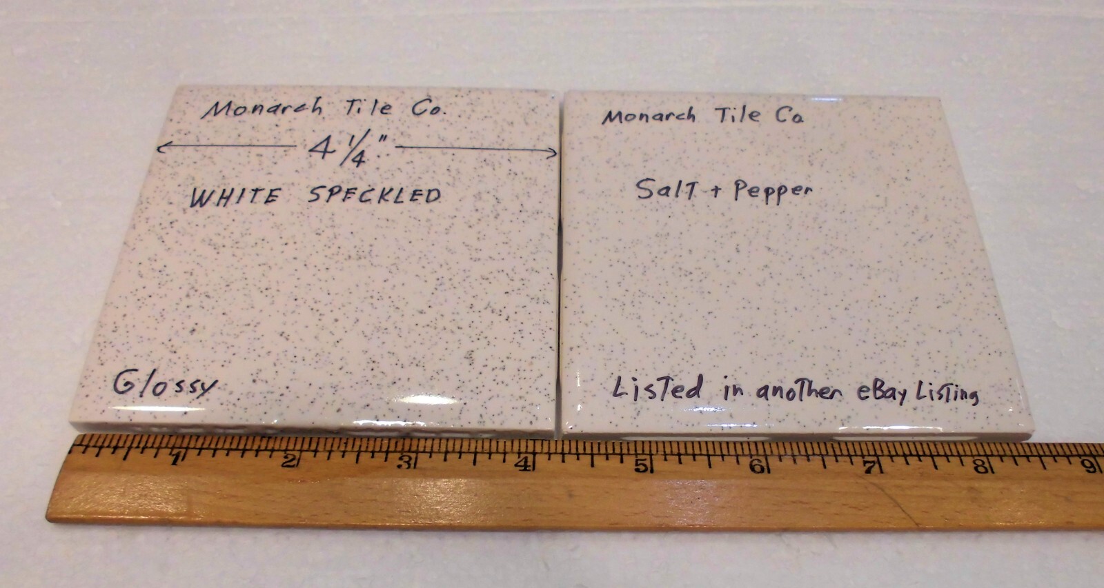 1 pc. White Speckled: 4-1/4″ Glossy Ceramic Tile by Monarch Co., salt & pepper