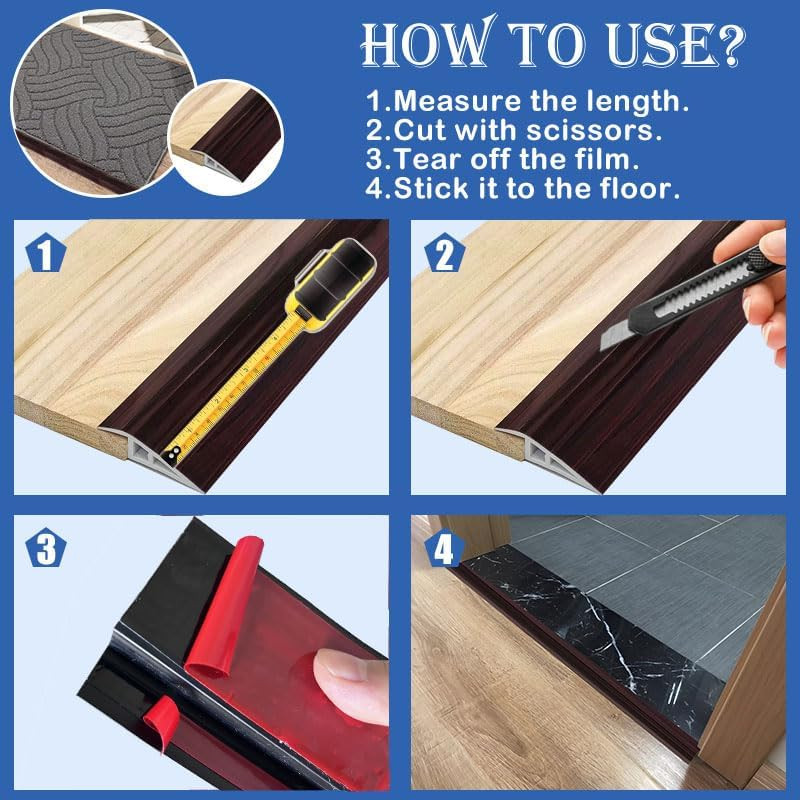Vinyl Floor Transition Strip Door Threshold Self Adhesive 0.6” (H) – 72”(L), T