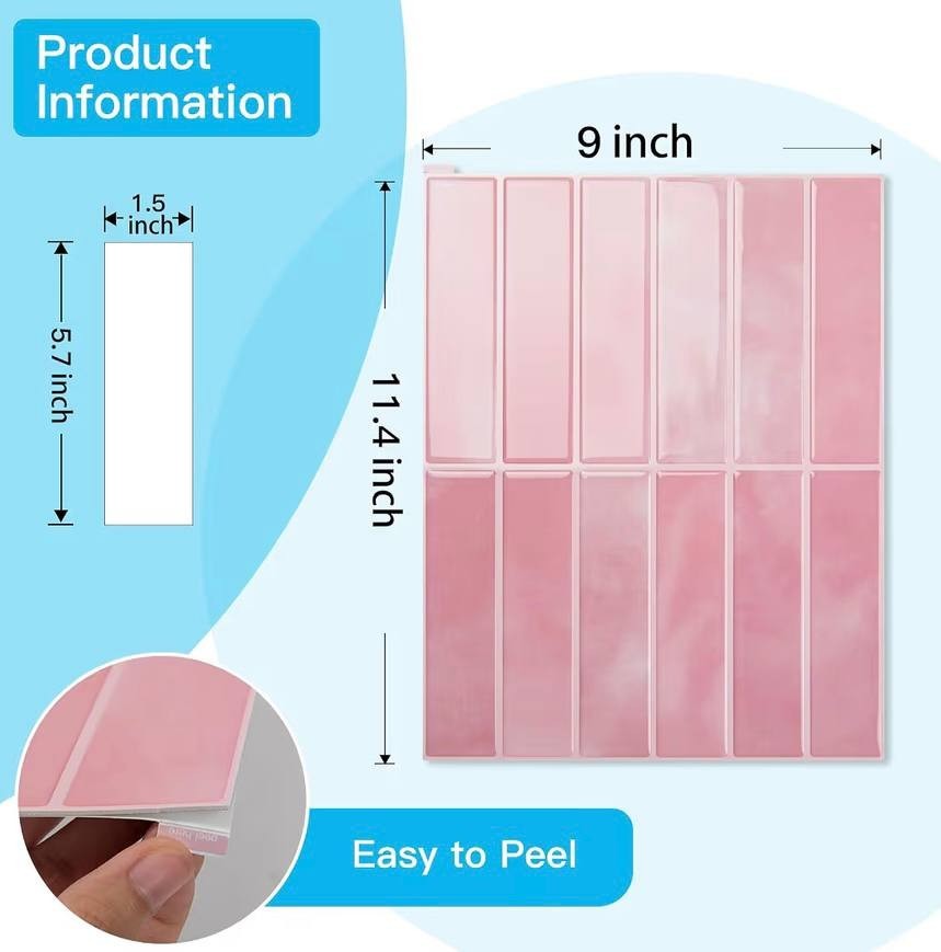 Art3d Peel And Stick Pvc Backsplash Wall Tiles Pink Marble 10 Pack 11.4×9