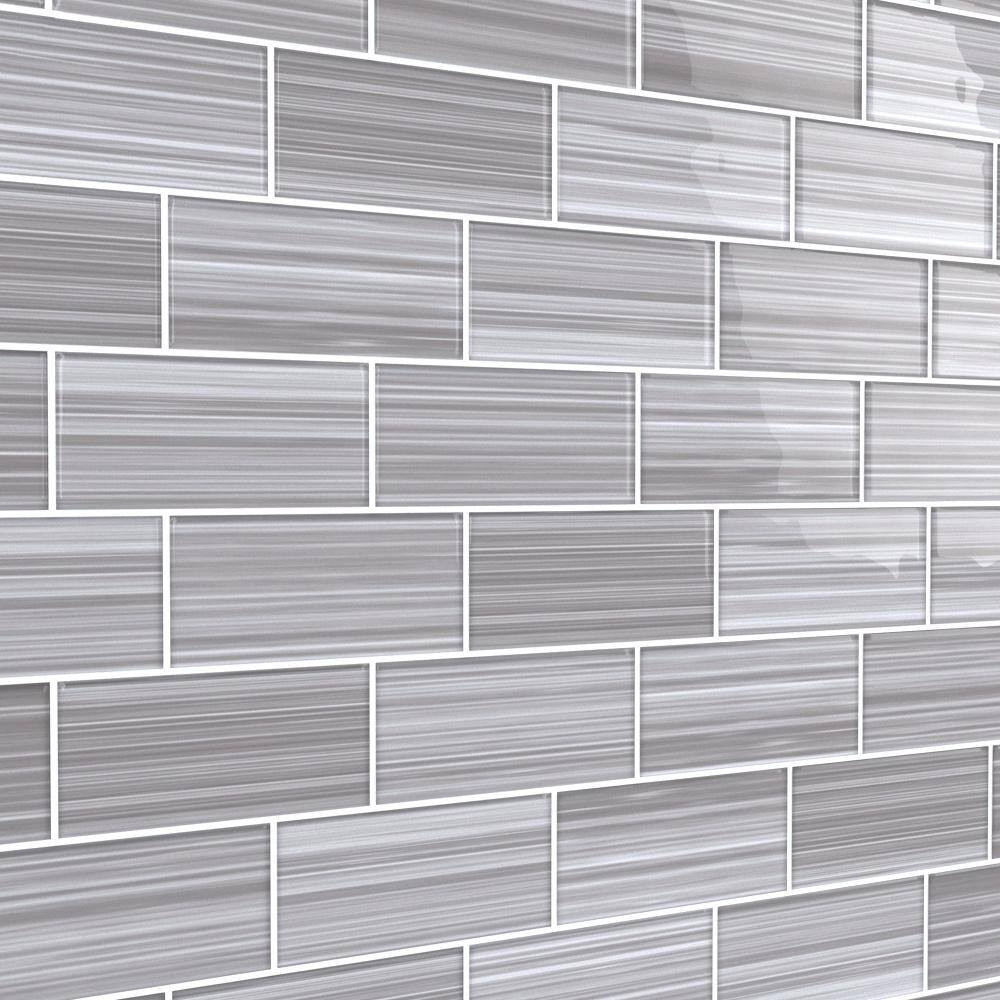 Hand Painted Rectangular 3 In. X 6 In. Warm Gray 40 Glass Tile (10 Sq. Ft./Per C
