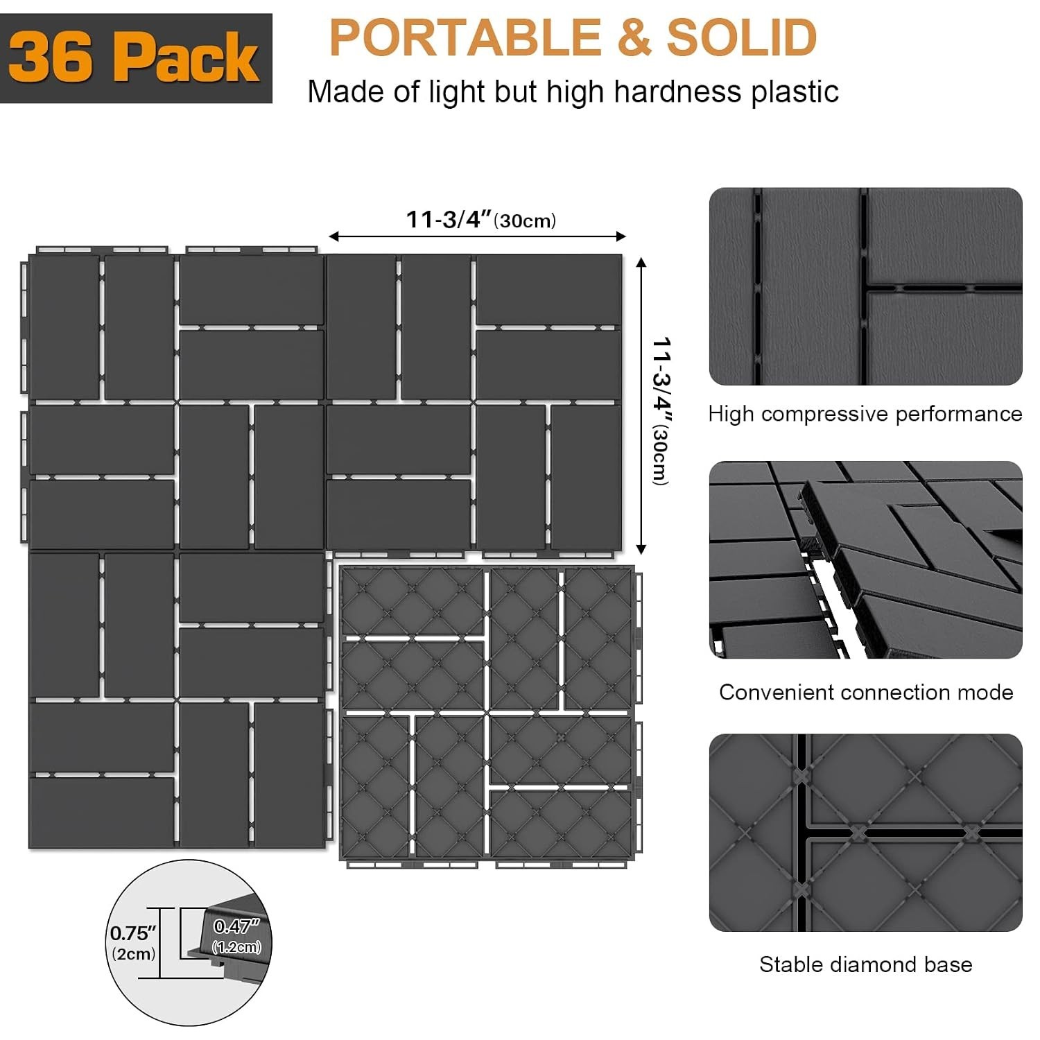 Outdoor Patio Flooring 12″x12″ Waterproof Tiles