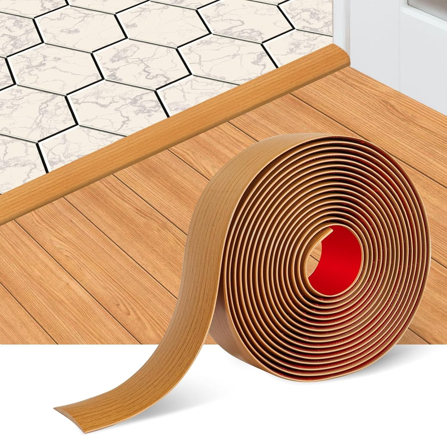 Elegant Wood Grain Self-Adhesive Floor Transition Strip 3″ Wide – Light Brown