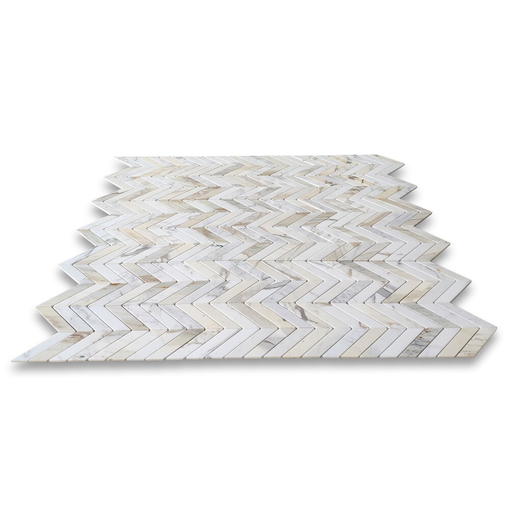 G7CXH Italian Calacatta Gold Marble 1×4 Chevron Mosaic Calcutta Tile Honed