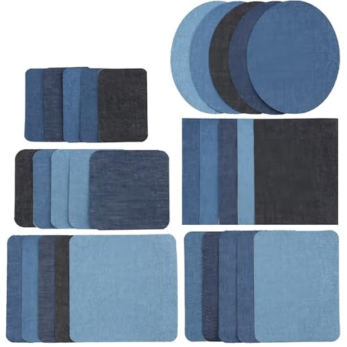 Denim Iron-On Patches, 30 Pcs Assorted Shades Fabric Repair Patches, Heat