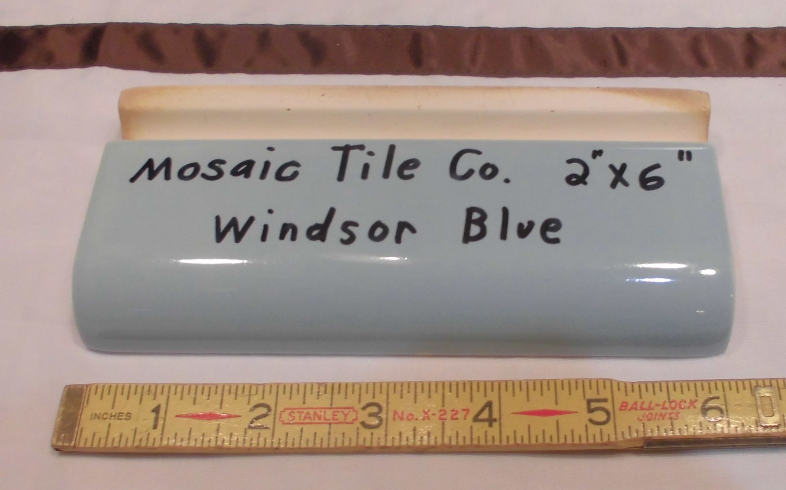1 pc. Windsor Blue: 2″ X 6″ Glossy Ceramic Bullnose Radius Tile by Mosaic Co.