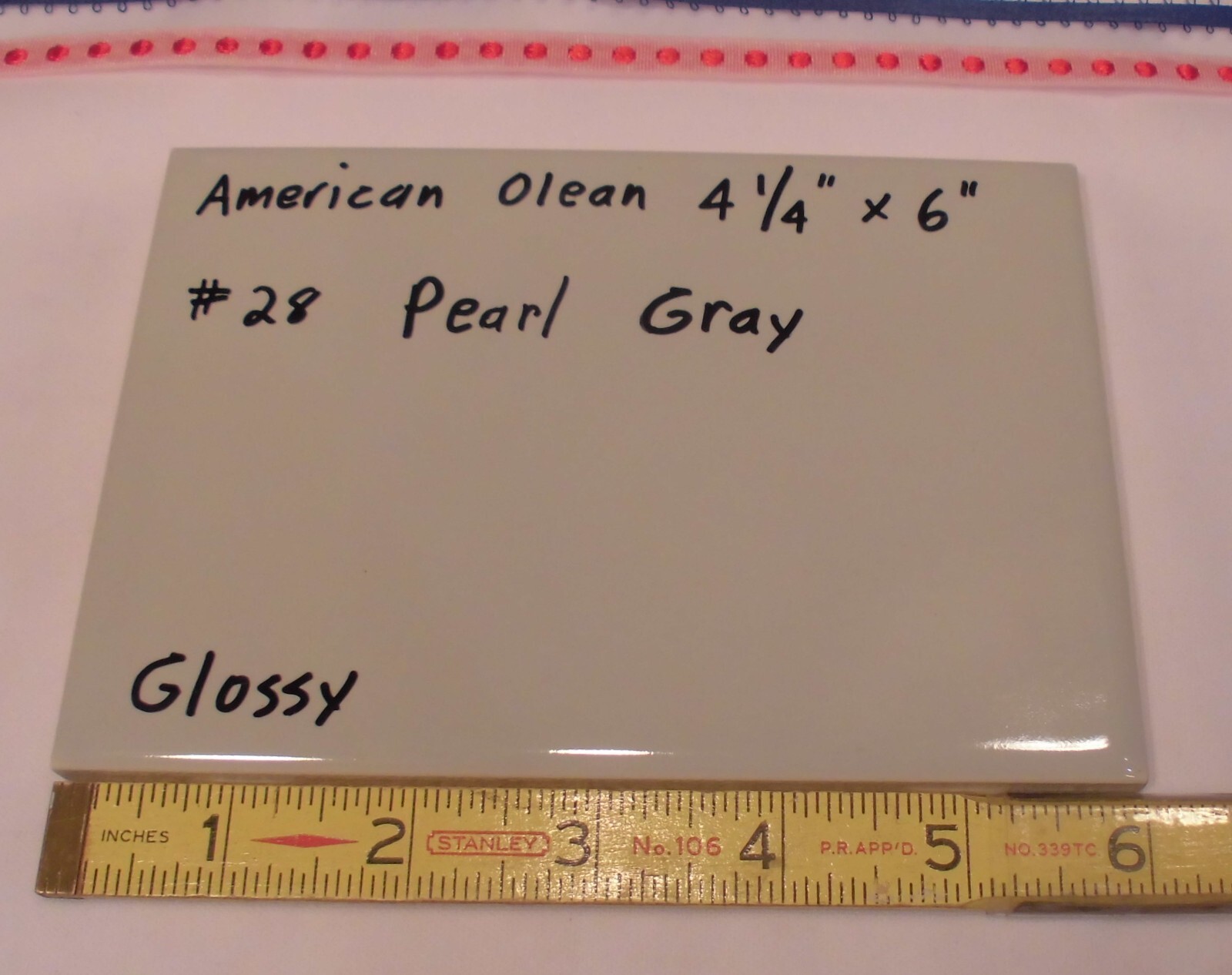 1 pc. *Pearl Gray* Glossy Ceramic Tile #28 by American Olean 4-1/4″ X 6″ NOS