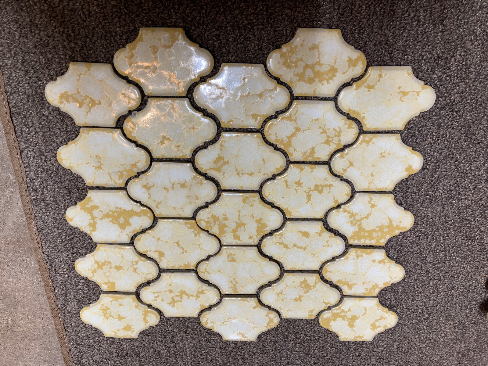 Vintage Retro Arabesque San Felipe Mottled Effect Gold Yellow Tile