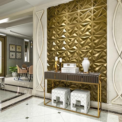 3D Wall Panel Diamond for Interior Wall Décor, PVC Textured 33 Pack 33 Golden