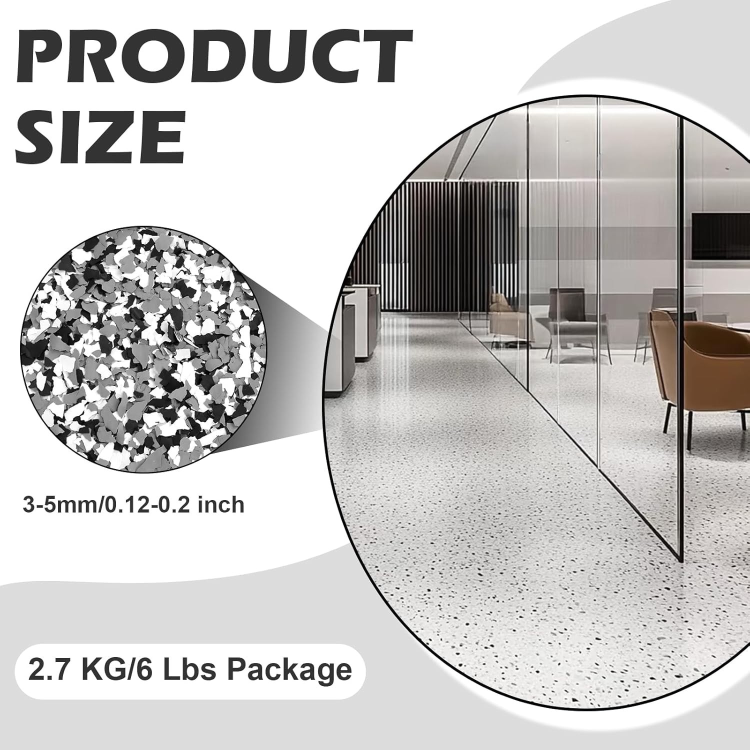 6lbs Epoxy Floor Flakes Black Gray White 3-5mm Blend Decorative Color Chips