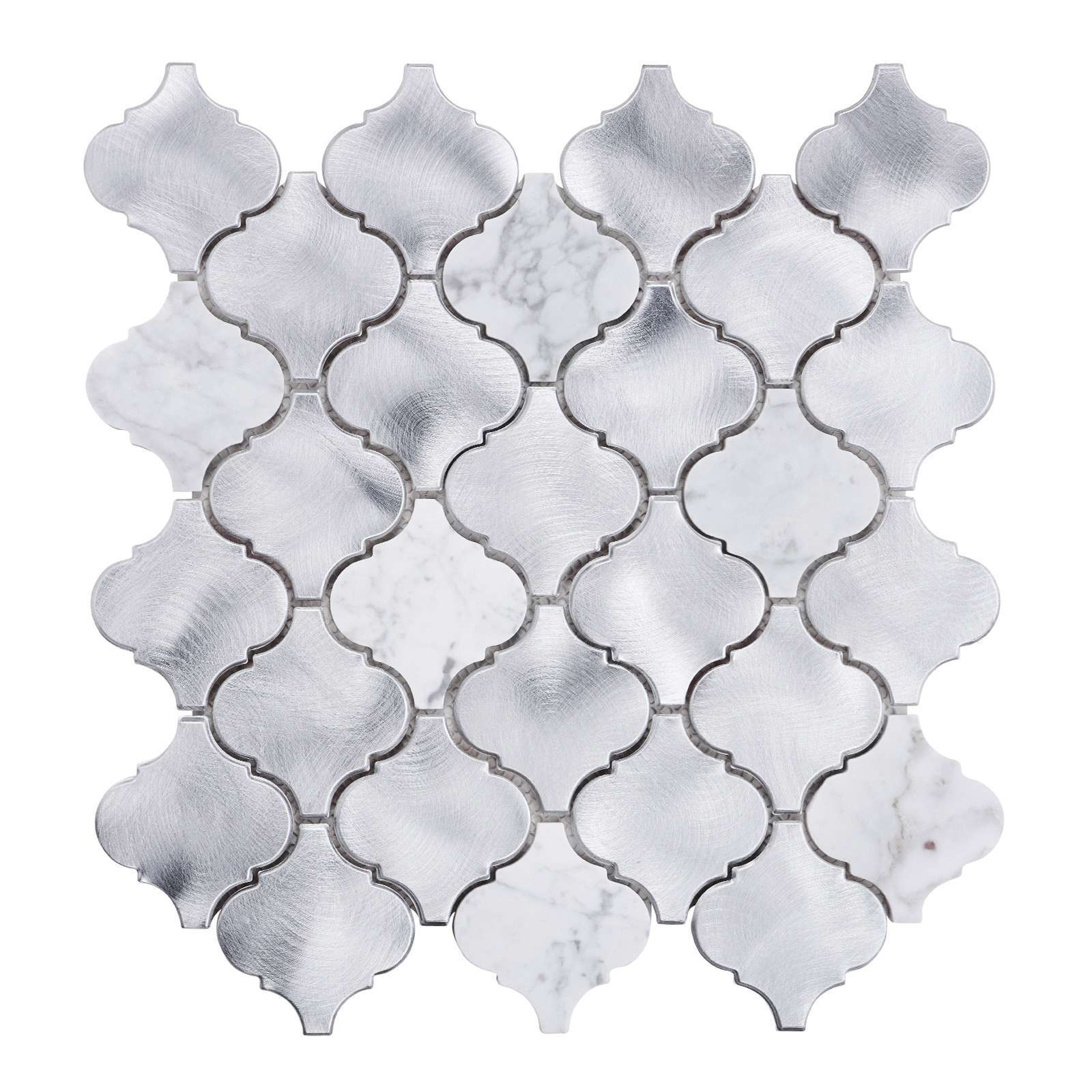 White Calacatta Marble Arabesque Aluminum Metal Mosaic Tile Kitchen Backsplash