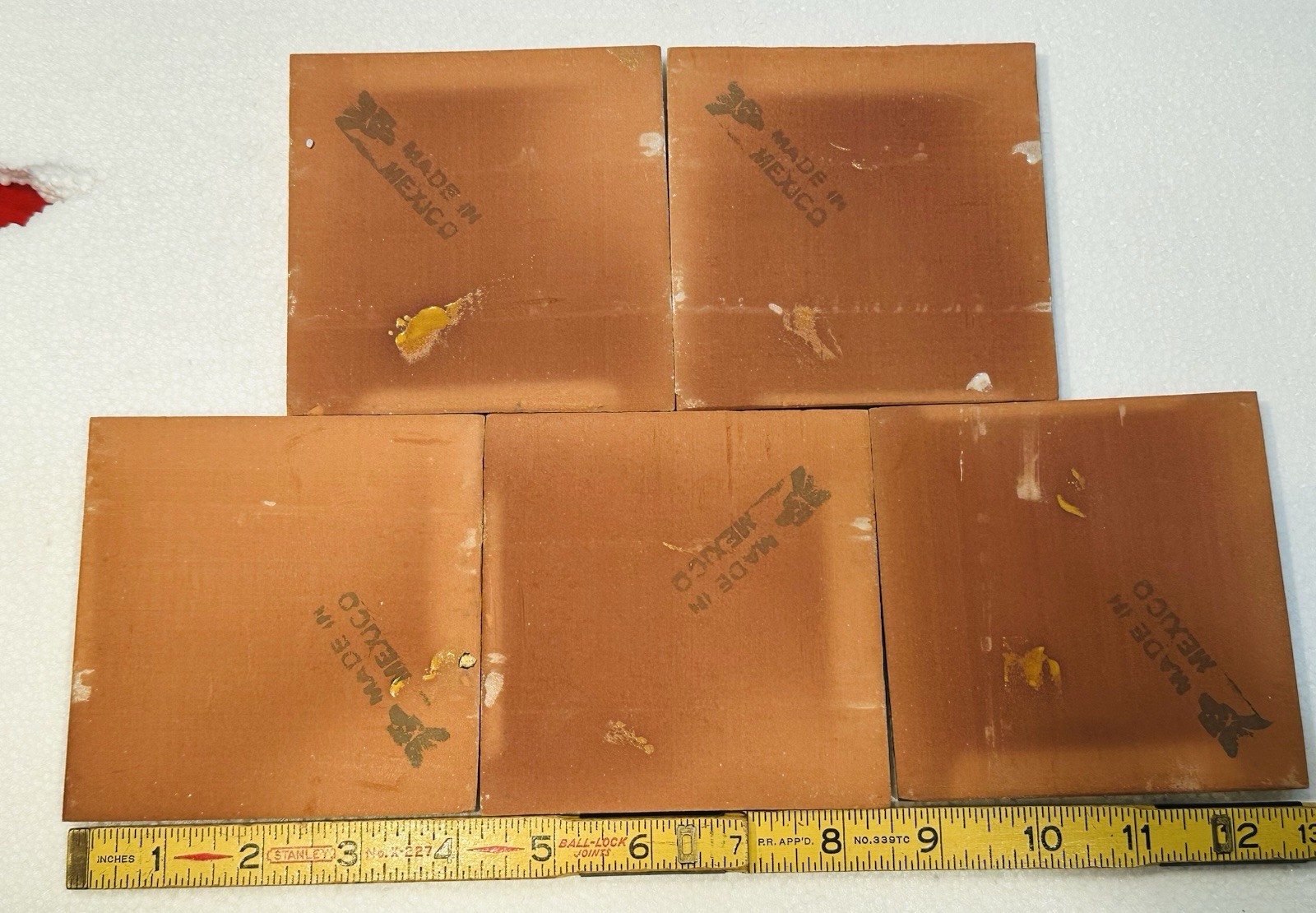 1 pc. Golden-Yellow: 4-1/4″ Hand-Made in Mexico, Glossy Red-Clay Ceramic Tile