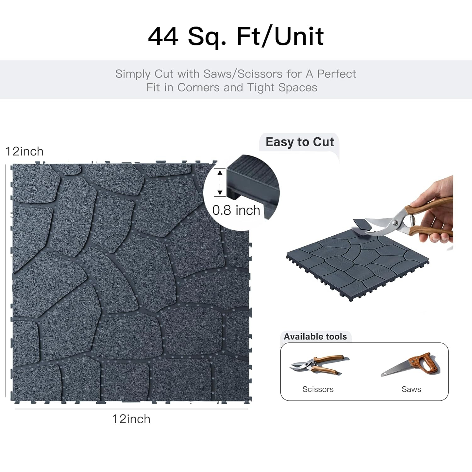 Interlocking Deck Tiles 44 Pack, Plastic Outdoor Deck Tiles for Patio, 12″X12″ W