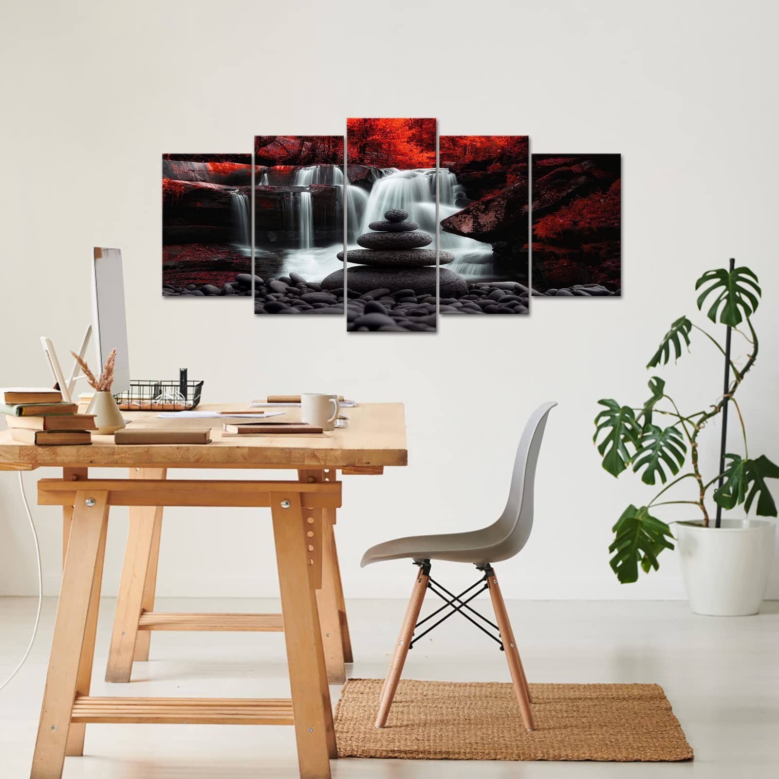 Conipit Black White Red Landscape Print Artwork for Living Room Red Tree Canv…
