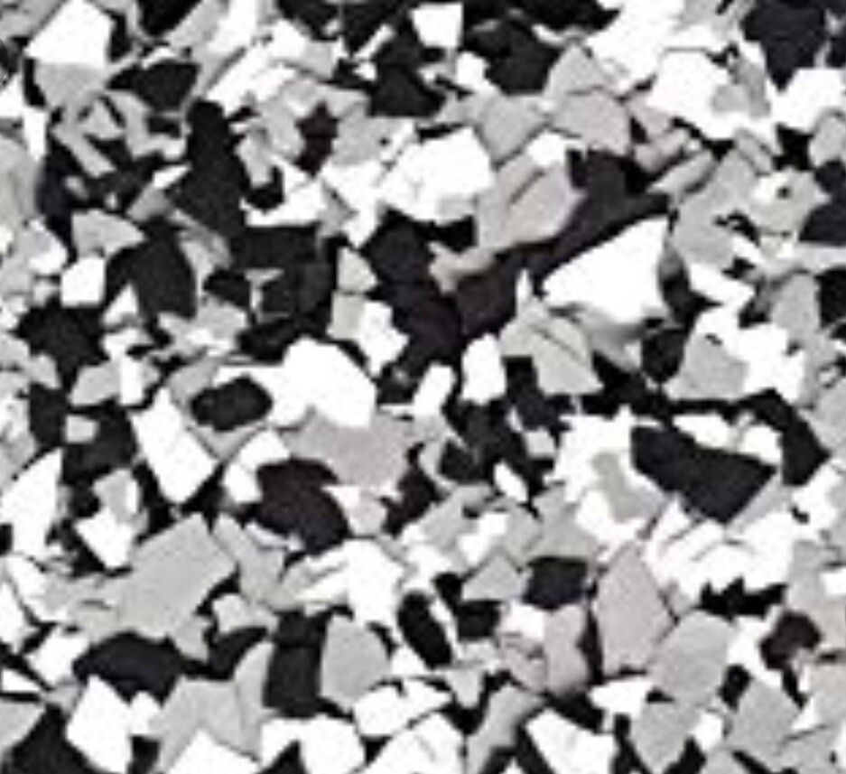CHIPS FLAKES FOR EPOXY FLOORS DOMINO TUXEDO MIX 1/4” 25 Lb Box